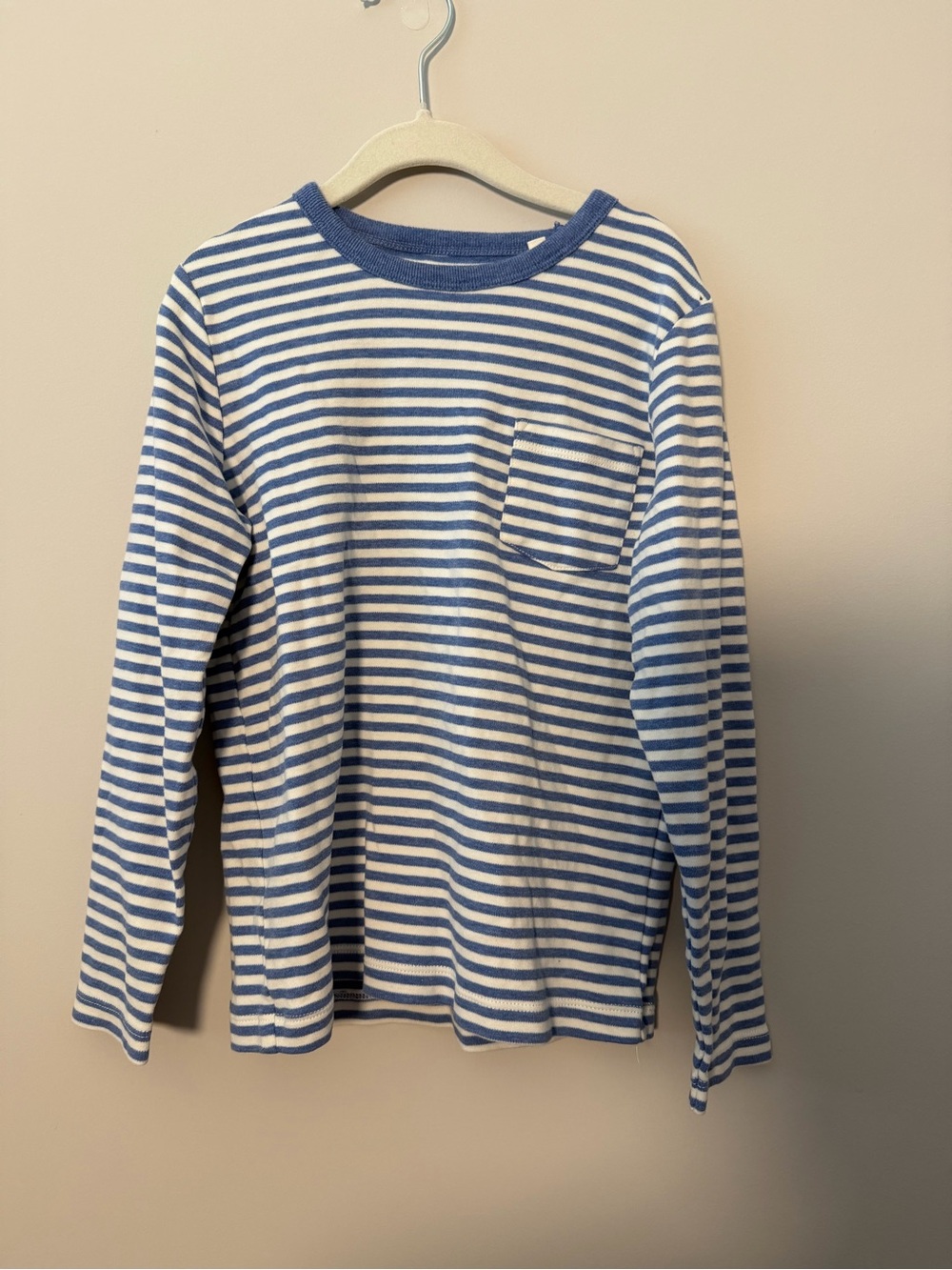 Mini Boden Blue and White Striped Long-Sleeve Tee Pima Cotton Boys Size 7-8